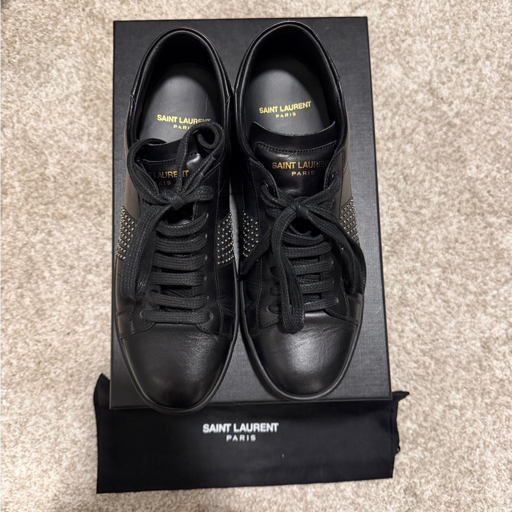 Saint Laurent (YSL) Black Leather Studded Sneakers size 7 - Picture 2 of 15